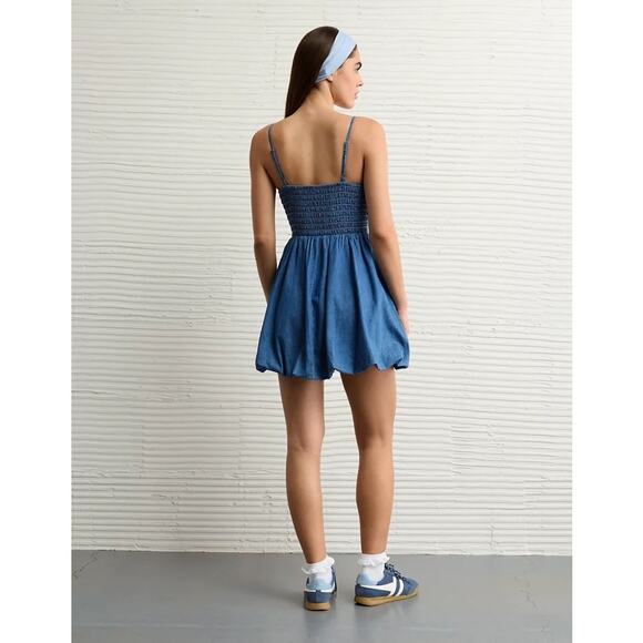 NWT American Eagle Denim Bubble Dress Strappy Mini Dress Country Western Small - Picture 3 of 11